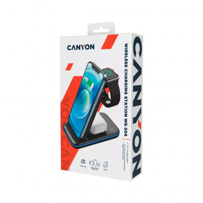 Зарядний пристрій Canyon WS- 304 Foldable 3in1 Wireless charger (CNS-WCS304B)