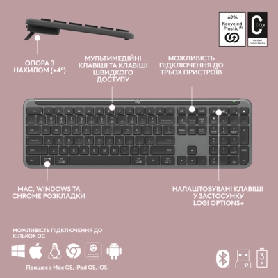 Клавіатура Logitech K950 Bluetooth/Wireless UA Graphite (920-012465)