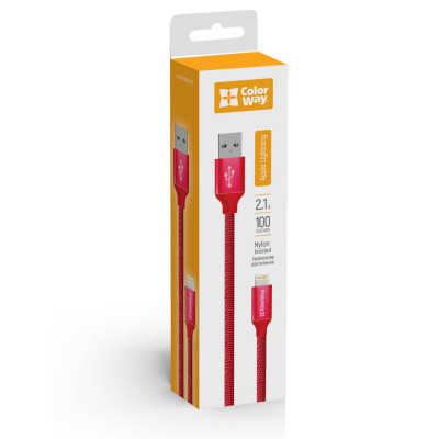 Дата кабель Кабель Colorway USB - Apple Lightning 2.1А 1м червоний ColorWay (CW-CBUL004-RD)