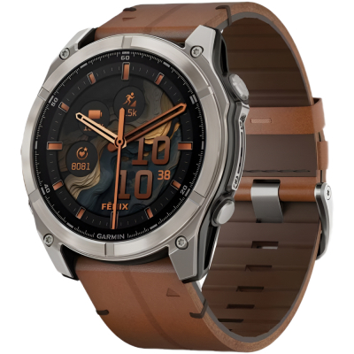 Смарт-годинник Garmin fenix 8 51mm,AMOLED,Sapphire, Bare Ti, Blk/Chsnt Lthr (010-02905-40)