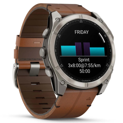 Смарт-годинник Garmin fenix 8 51mm,AMOLED,Sapphire, Bare Ti, Blk/Chsnt Lthr (010-02905-40)