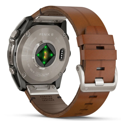 Смарт-годинник Garmin fenix 8 51mm,AMOLED,Sapphire, Bare Ti, Blk/Chsnt Lthr (010-02905-40)