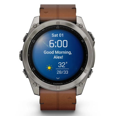 Смарт-годинник Garmin fenix 8 51mm,AMOLED,Sapphire, Bare Ti, Blk/Chsnt Lthr (010-02905-40)