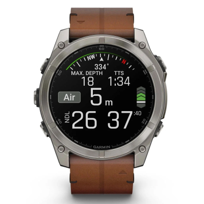 Смарт-годинник Garmin fenix 8 51mm,AMOLED,Sapphire, Bare Ti, Blk/Chsnt Lthr (010-02905-40)