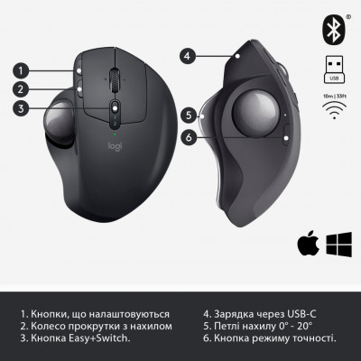 Мишка Logitech MX Ergo Bluetooth Graphite (910-005179)