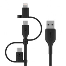 Дата кабель USB 2.0 AM to Lightning + Micro 5P + Type-C 1.0m black Belkin (CAC001BT1MBK)