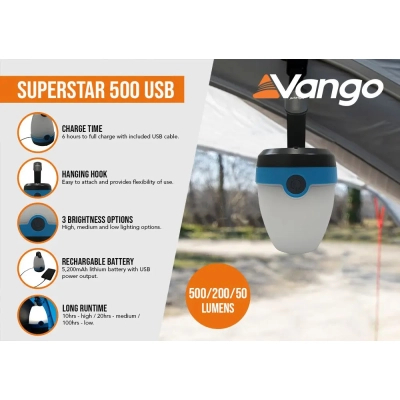 Ліхтар Vango Superstar 500 Recharge USB River Blue (ACSLANTRN3KSW69) (930846)