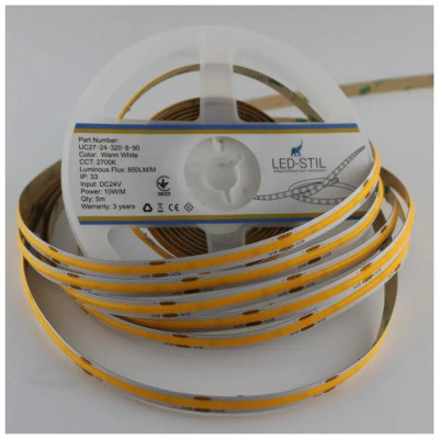 Світлодіодна стрічка LED-STIL 2700K 10 Вт/м COB 320 діодів IP33 24 Вольта 850 lm тепле світло (UC27-24-320-8-90)