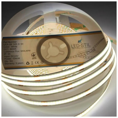 Світлодіодна стрічка LED-STIL 5000K 10 Вт/м COB 320 діодів IP33 24 Вольта 1000 lm нейтральне світло (UC5-24-320-8-90)
