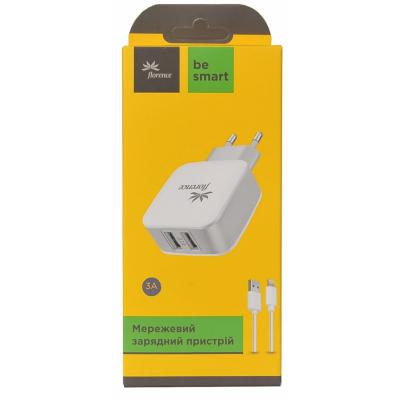 Зарядний пристрій Florence 2USB 3A + Lightning cable White (FW-2U030W-L)